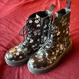 Jellypop Black Floral Combat Boots